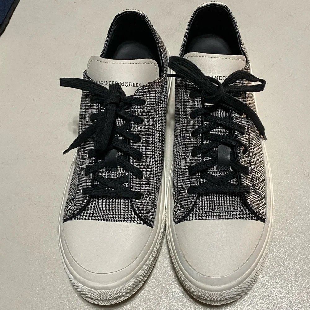 Alexander McQueen Plaid Leather Low Sneakers Sz 12